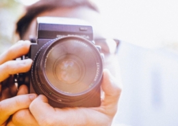 Close up of photographer