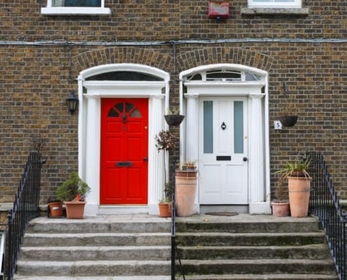 Red and white Georgian doors in Dublin