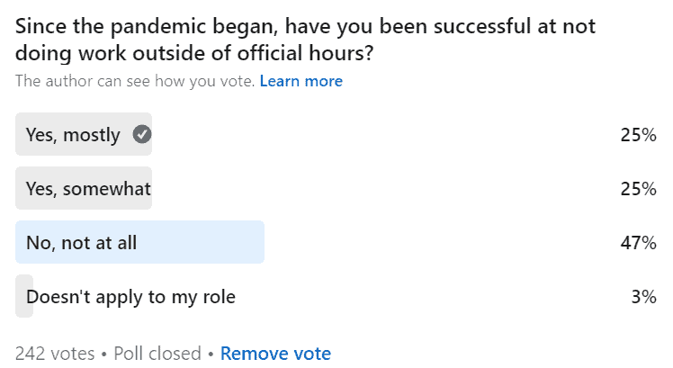LinkedIn Poll - Since the pandemic began, have you been successful at not doing work outside of official hours?