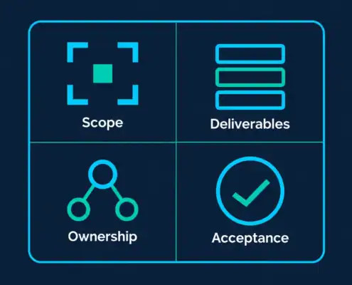 Four elements of a Statement of Work: scope, deliverables, ownership and acceptance.